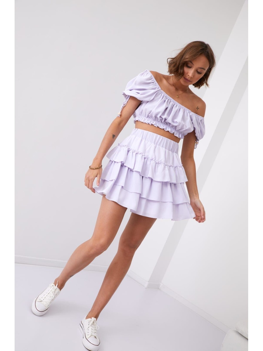 Smooth skirt with ruffles, lilac 40130 - Online store - Boutique